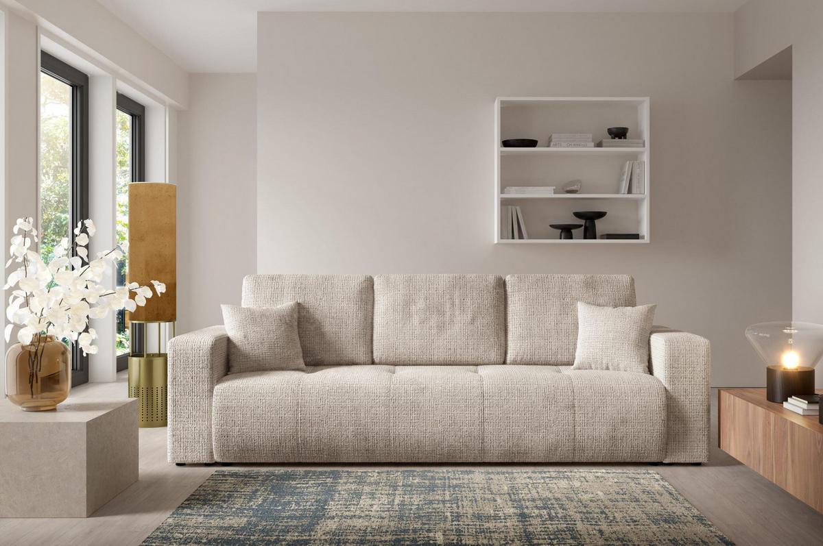 SCHLAFSOFA mit Bettkasten Cremig - Beige, Textil (244/70/92cm) - Furnisell