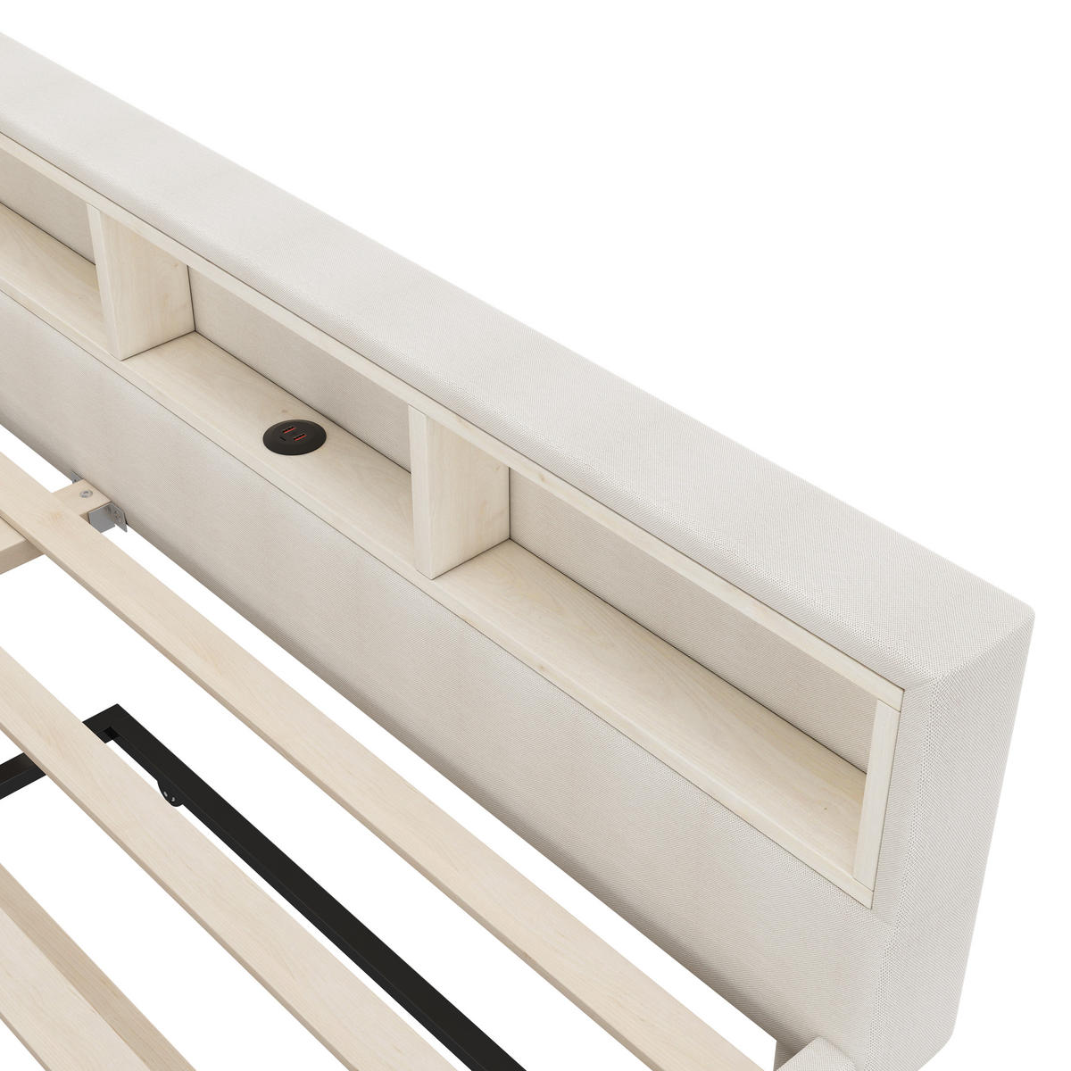 TAGEBETT 140x200cm Beige Leinen USB-C LED-Licht Ausziehbett - Beige, Holz (140/200cm) - FLIEKS