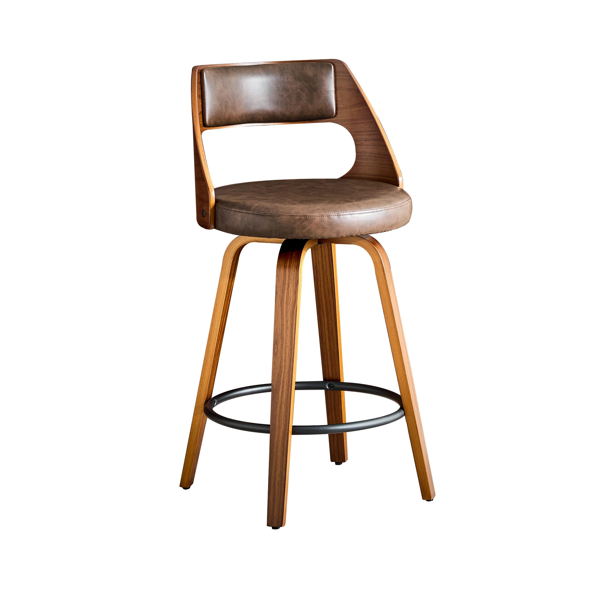 BARHOCKER Braun 2er-Set mit Holzgestell PU-Leder und Rückenlehne - Braun, Holz (47/92/47cm) - PANGIVO