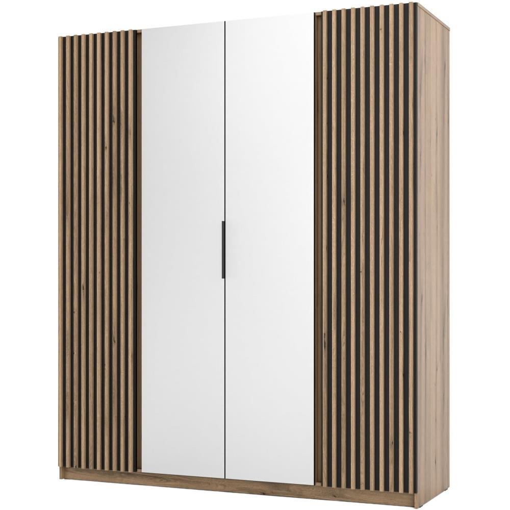 DREHTÜRENSCHRANK Kaya 200/62/239 4-Türig mit zwei Spiegel - Eichefarben/Schwarz, Holzwerkstoff (200/239/62cm) - Beautysofa