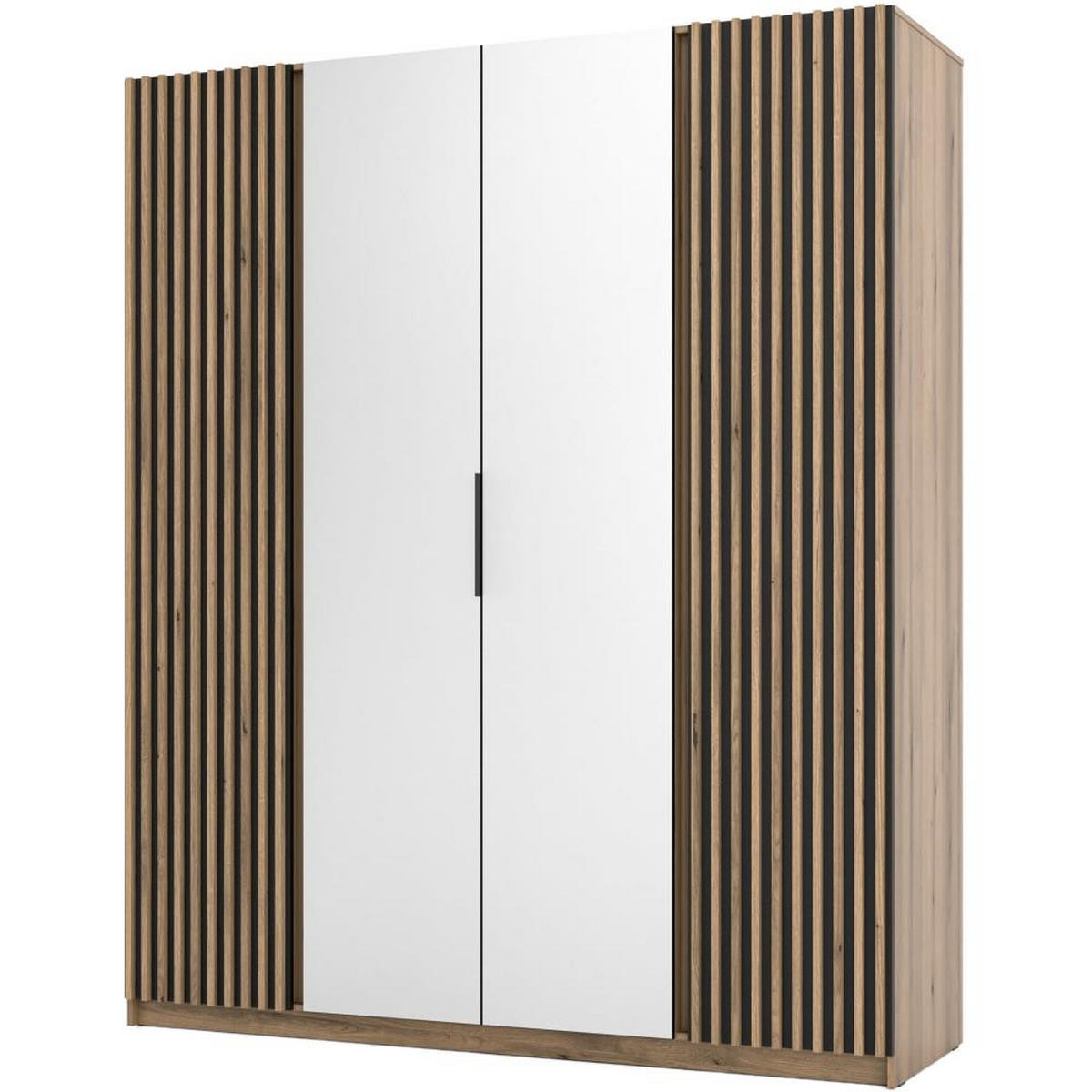 DREHTÜRENSCHRANK Kaya 200/62/239 4-Türig mit zwei Spiegel - Eichefarben/Schwarz, Holzwerkstoff (200/239/62cm) - Beautysofa