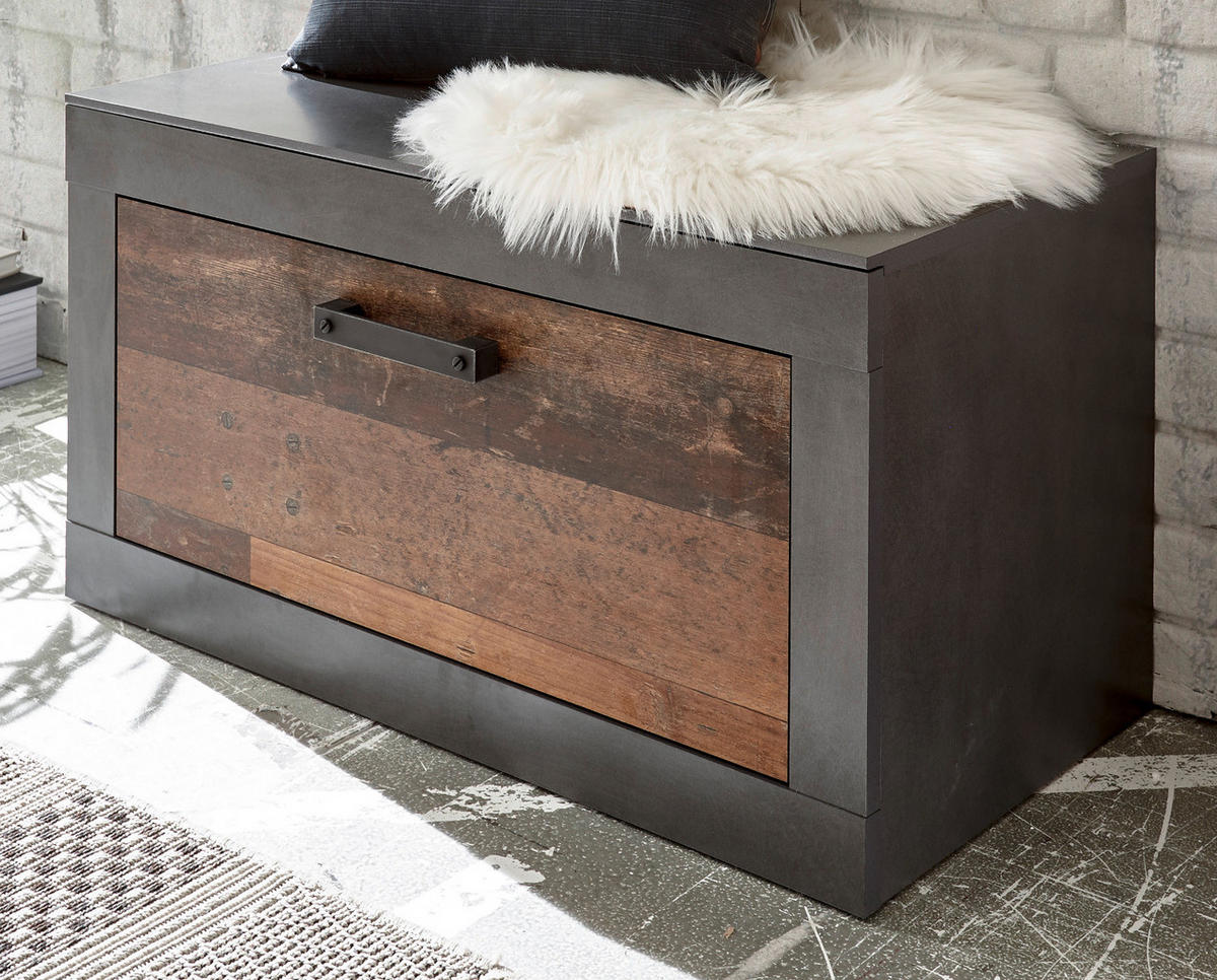 GARDEROBENBANK Used Wood, Matera grau 80 cm, Sitzbank mit Stauraum - Silberfarben/Naturfarben, Holzwerkstoff/Kunststoff (80/44/42cm) - Furn.Design