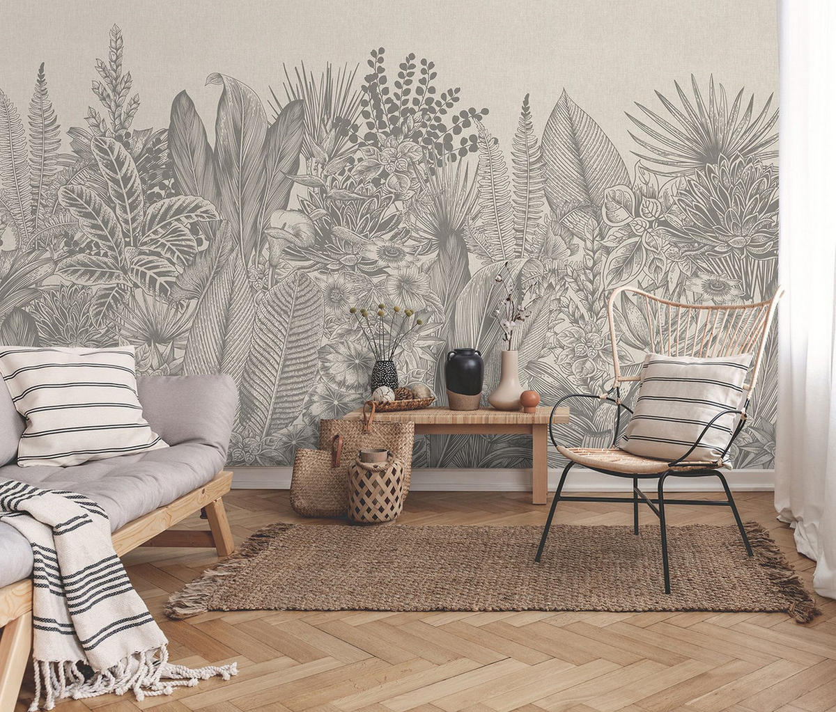FOTOTAPETE Palmblätter 424 x 280 cm - Beige, Papier (424/280cm) - Sanders & Sanders