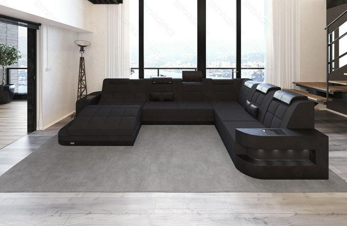 WOHNLANDSCHAFT Wave Schwarz Mikrofaserstoff - Schwarz, Kunststoff (379/80/274cm)