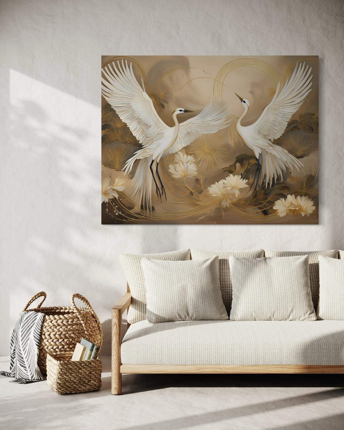 WANDBILD kraniche vögel tiere - Beige, Textil (60/40cm) - Feeby