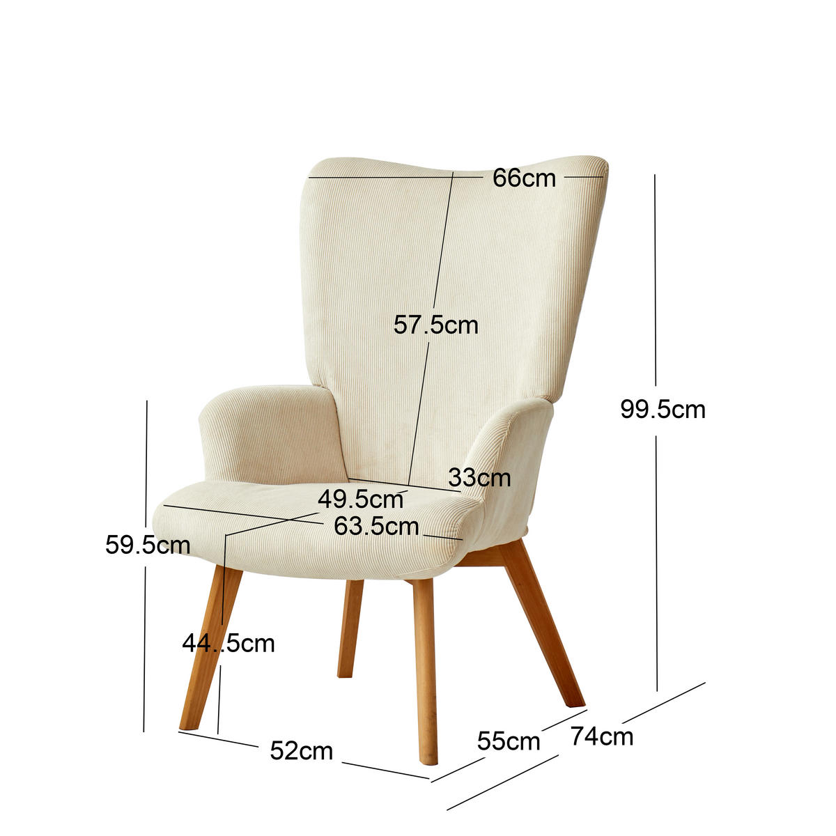 SESSEL Kord Beige - Beige, Textil (64/100/74cm) - Nordlys