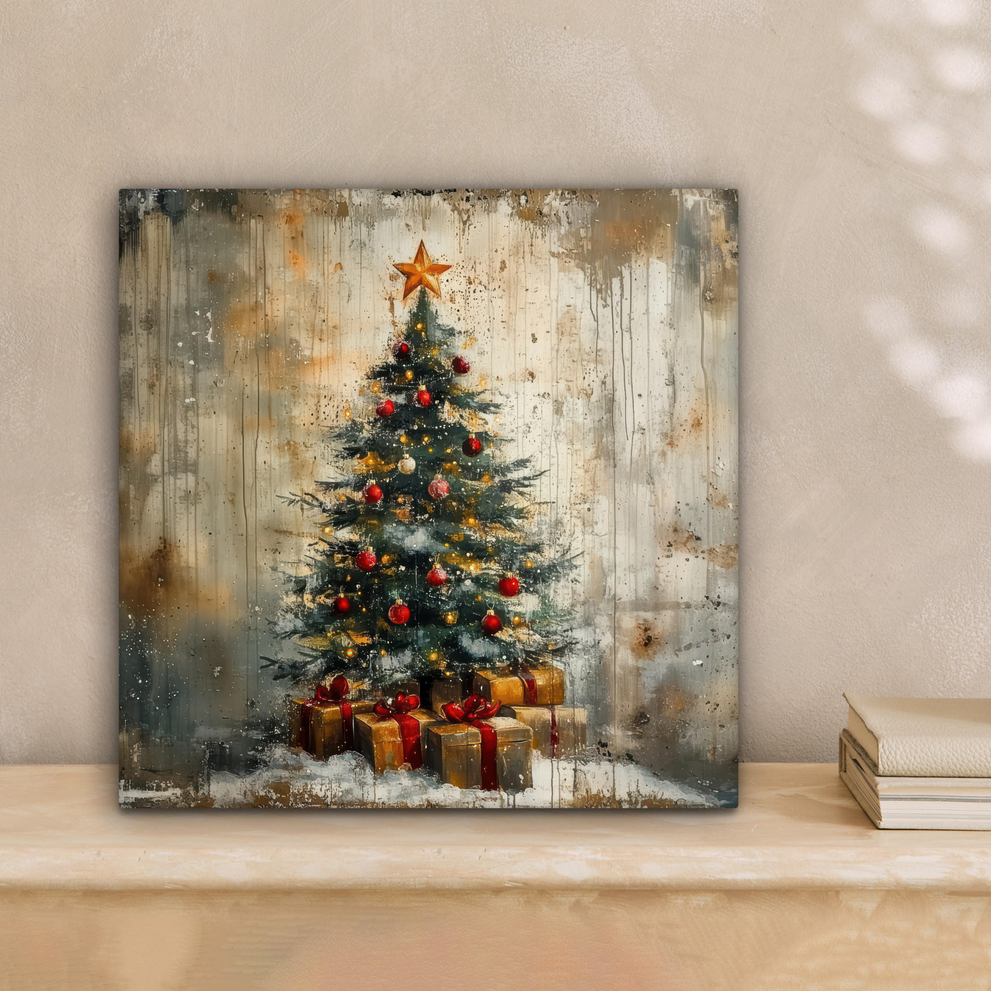 LEINWANDBILD Weihnachtsbaum - Vintage - Weihnachten - Geschenk 20x20 cm - Rostfarben, Textil (20/20cm) - MuchoWow