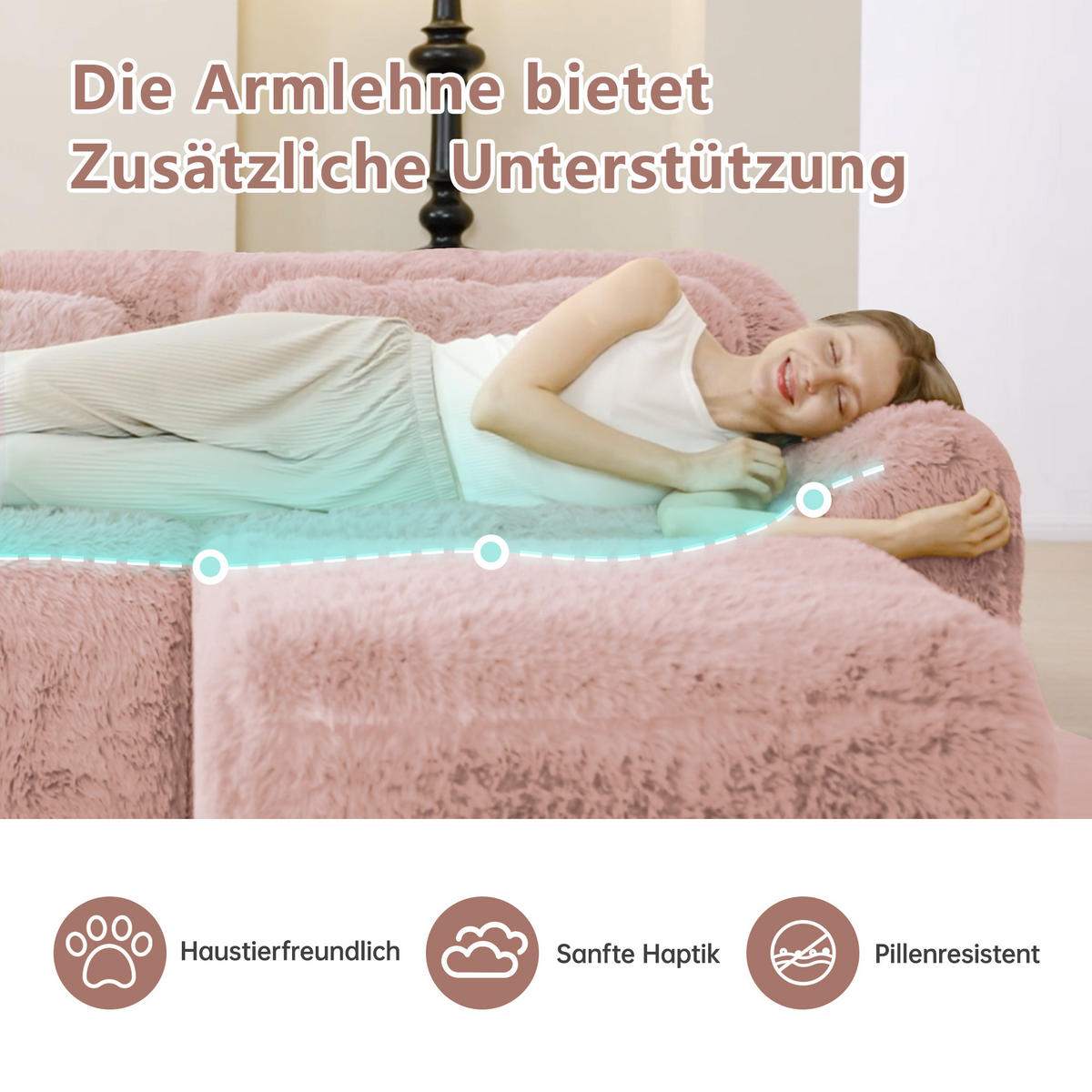 SCHLAFSOFA 2-Sitzer aus Plüschstoff mit 2 Hockern, Rosa - Rosa, Textil (204/73/179cm)