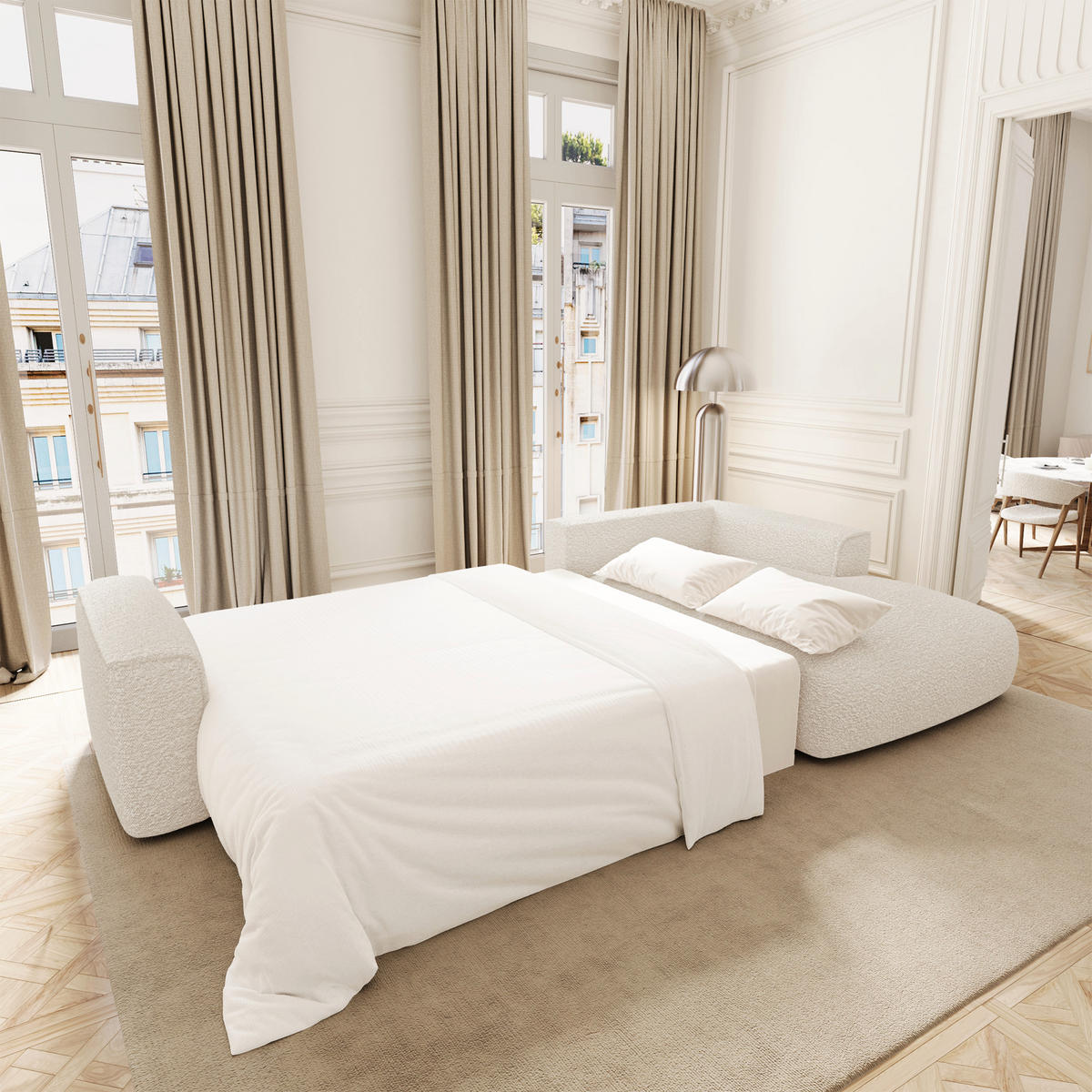 ECKSOFA rechtwinklig COMO Frottee Creme 297cm - Creme, Textil (297/167cm) - Premium Interiors