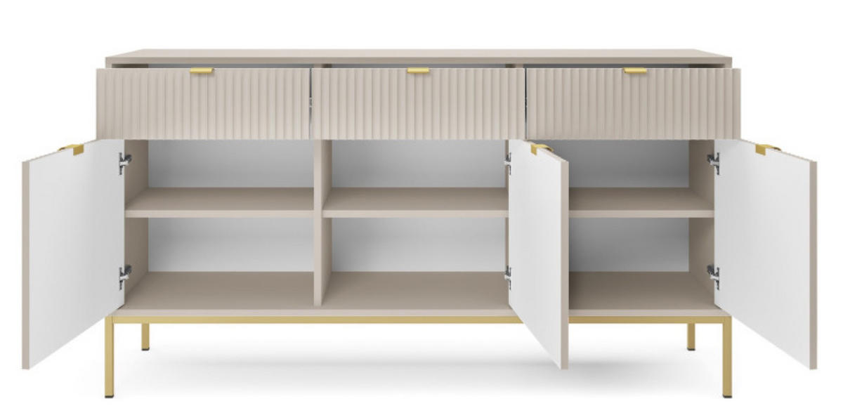 KOMMODE Kaschmir NEW KSZ154 Geriffelt Goldfarben - Ecru, Holzwerkstoff (154/83/39cm) - Sepro Meble