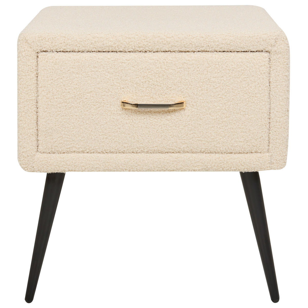 NACHTTISCH Bouclé hellbeige/schwarz 1 Schublade 38/46/49 cm Flayat - Beige/Roségold, Textil (46/49/38cm) - Beliani