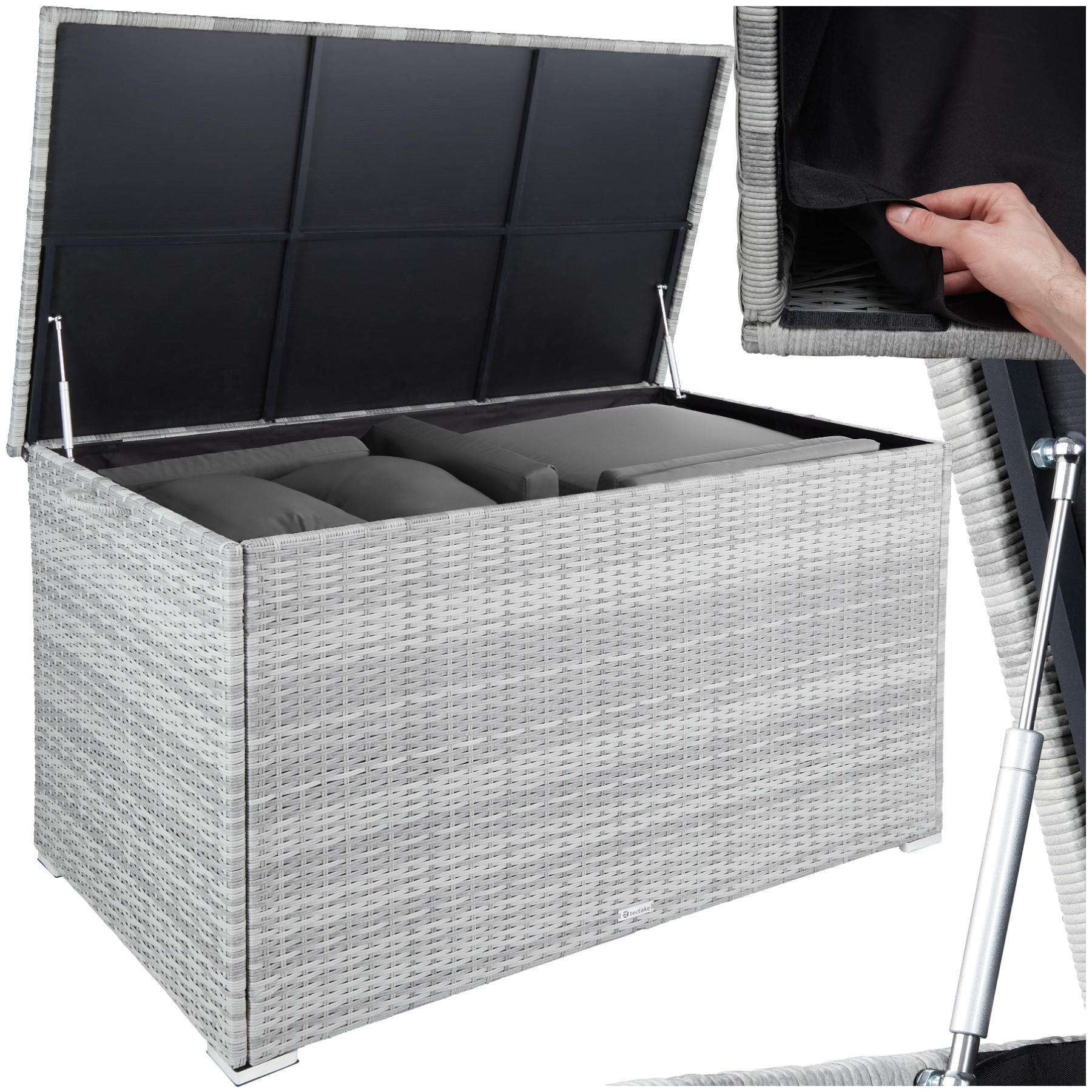 AUFLAGENBOX Oslo,145 x 82,5 x 79,5 cm,hellgrau - Hellgrau, Kunststoff (82.5/79.5/145cm) - tectake