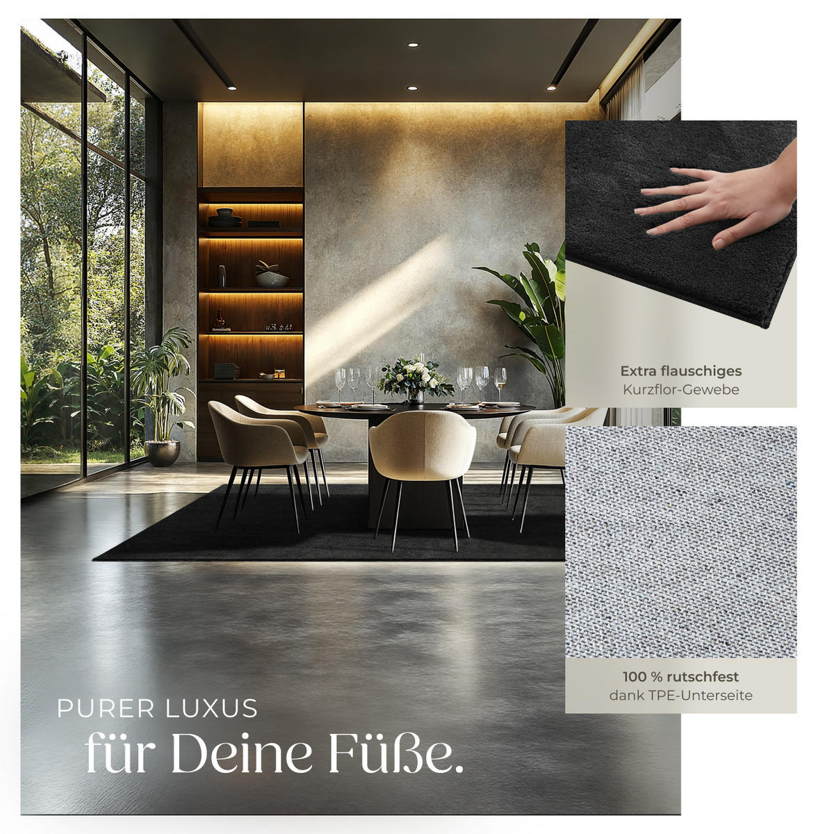 KURZFLORTEPPICH Soft Zone,rutschfeste Unterseite,schwarz - Schwarz, Kunststoff (230/160cm) - tectake