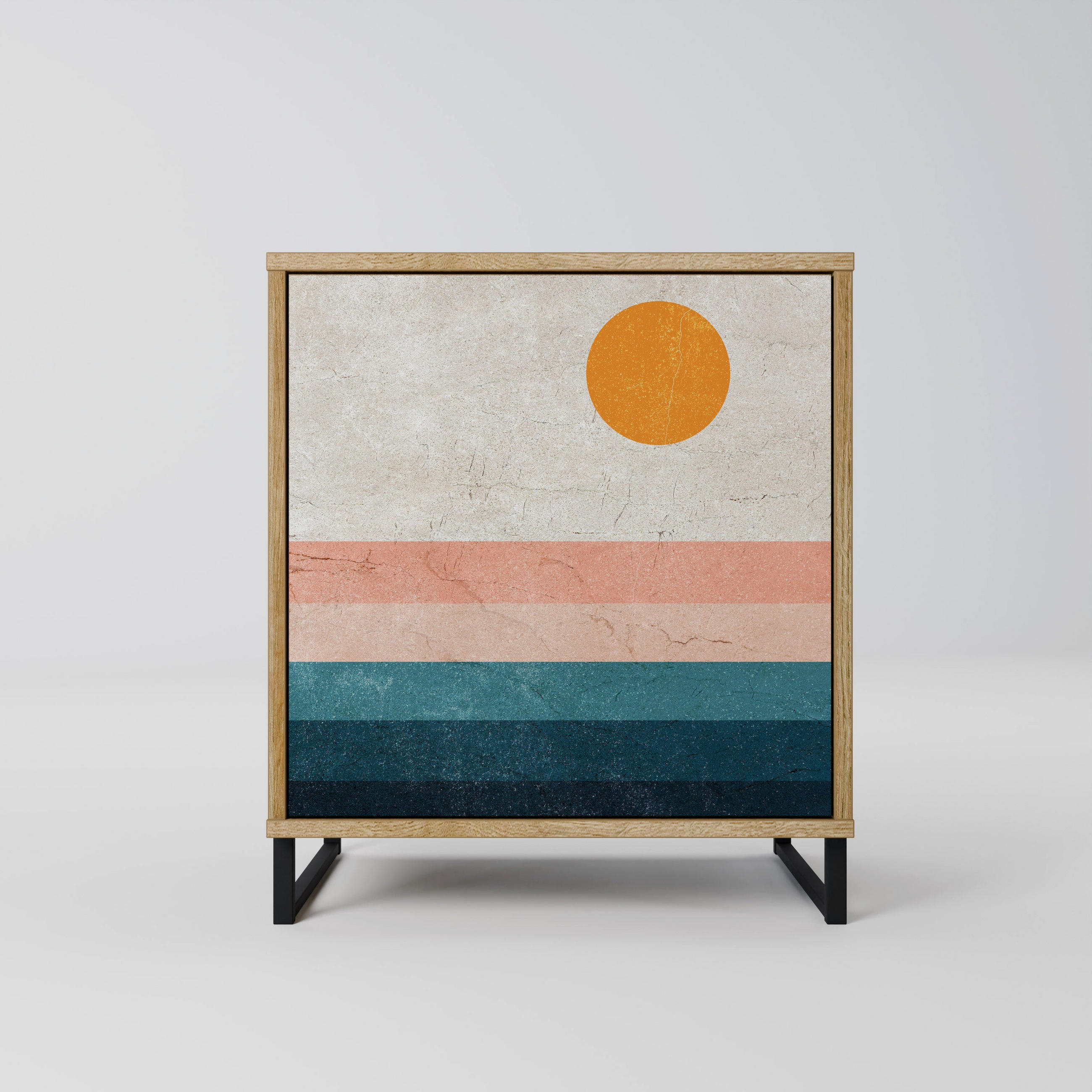 SIDEBOARD TWO HALVES, Eichefarben, 57,5x42x67,5 cm, Schwarze Metall-Rahmenfüße - Eichefarben/Multicolor, Holzwerkstoff/Metall (57.5/67.5/42cm) - SpaceRebels