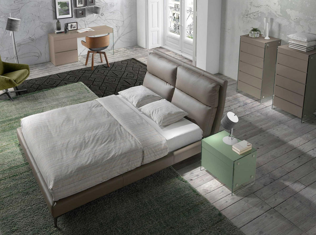 BETT Nerzfarbenes Kunstlederbett 176/240/107 cm - Taupe/Edelstahlfarben, Leder (160/200cm) - ANGEL CERDA