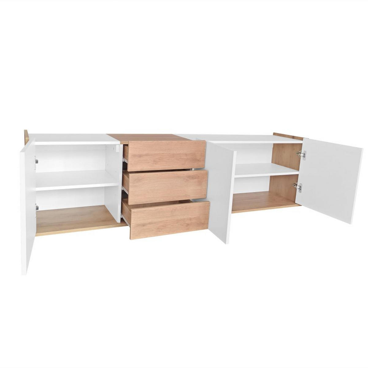 TV-SCHRANK mit drei Schubladen und Drei Türen, Weiß und Holzfarbe - Weiß, Holz (35/47/171.5cm) - KOMHTOM