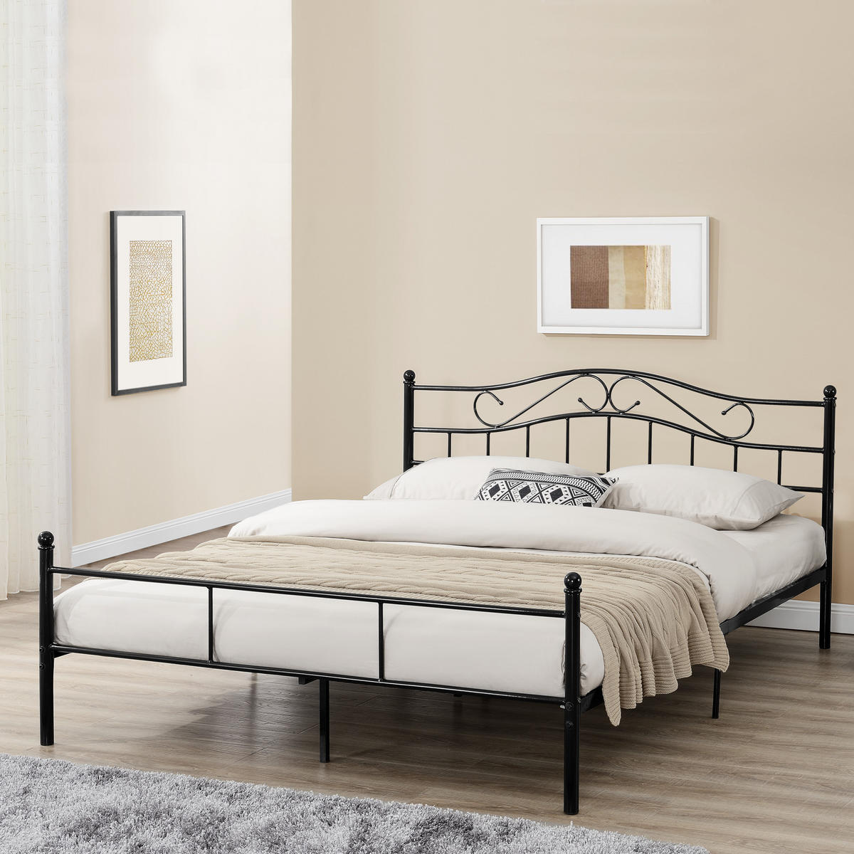 METALLBETT Florenz - Schwarz, Metall (160/200cm) - [en.casa]
