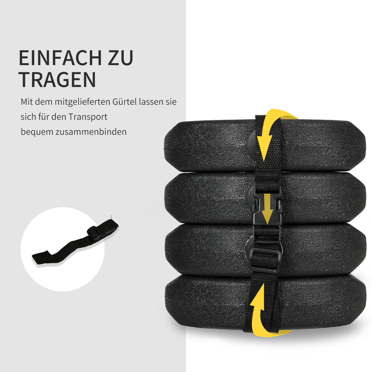 PAVILLONSTANDFÜSSE 4er-Set 12 kg Gewichte mit Befestigungsstiften und Transportgurt - Schwarz, Textil (22/5.5/22cm)
