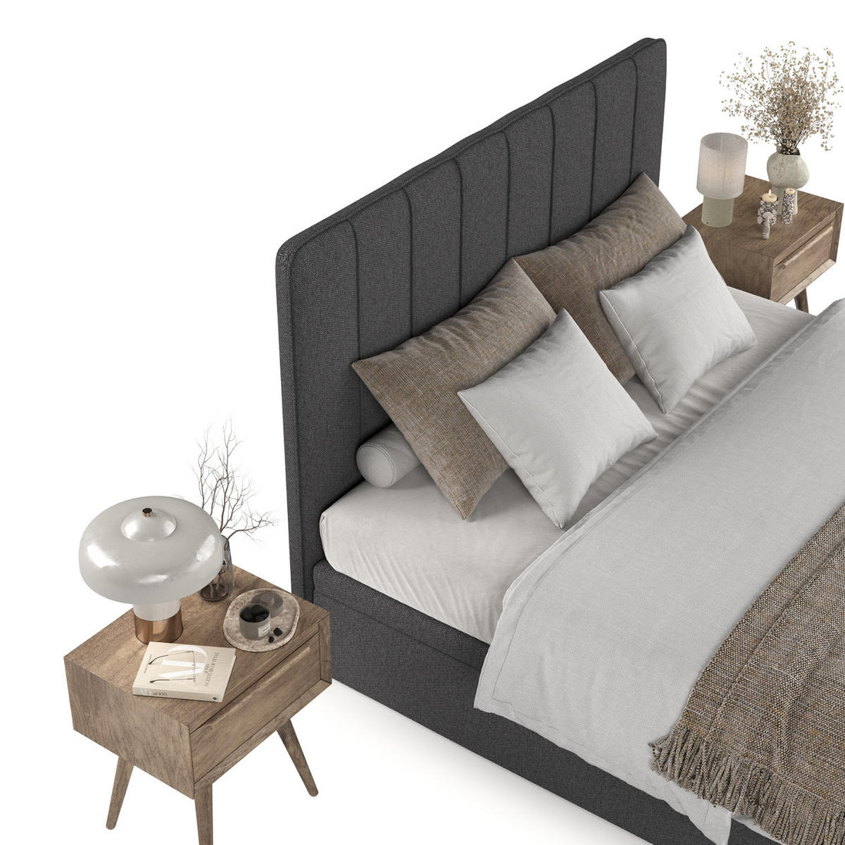 POLSTERBETT Vienna mit Stauraum 140/200 cm Anthrazit im Megan Stoff - Anthrazit/Schwarz, Holz/Holzwerkstoff (140/200cm) - AltaBeds