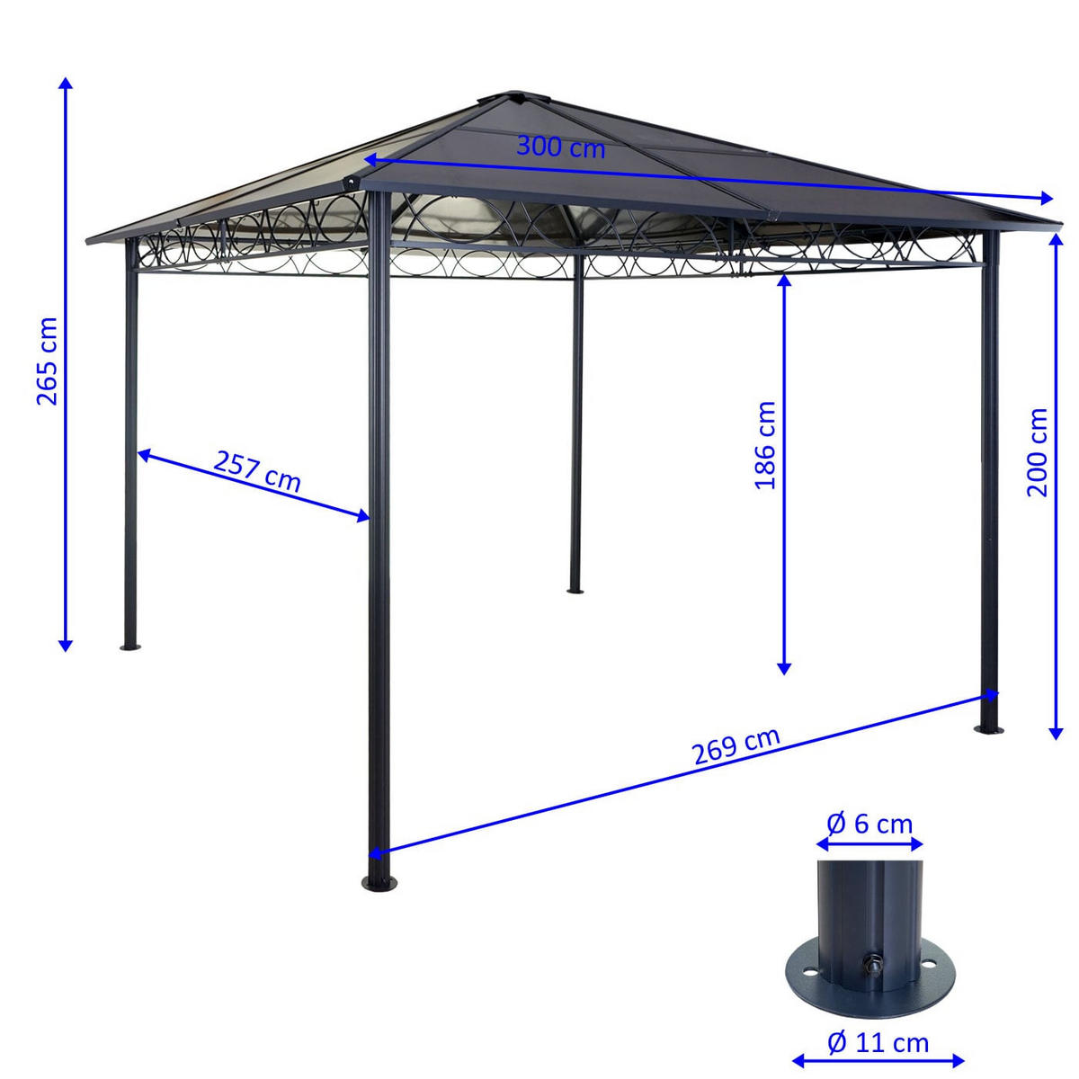 PERGOLA Hardtop 265x300x300cm Hellgrau - Hellgrau, Metall (300/265/300cm) - BERLINLODGE