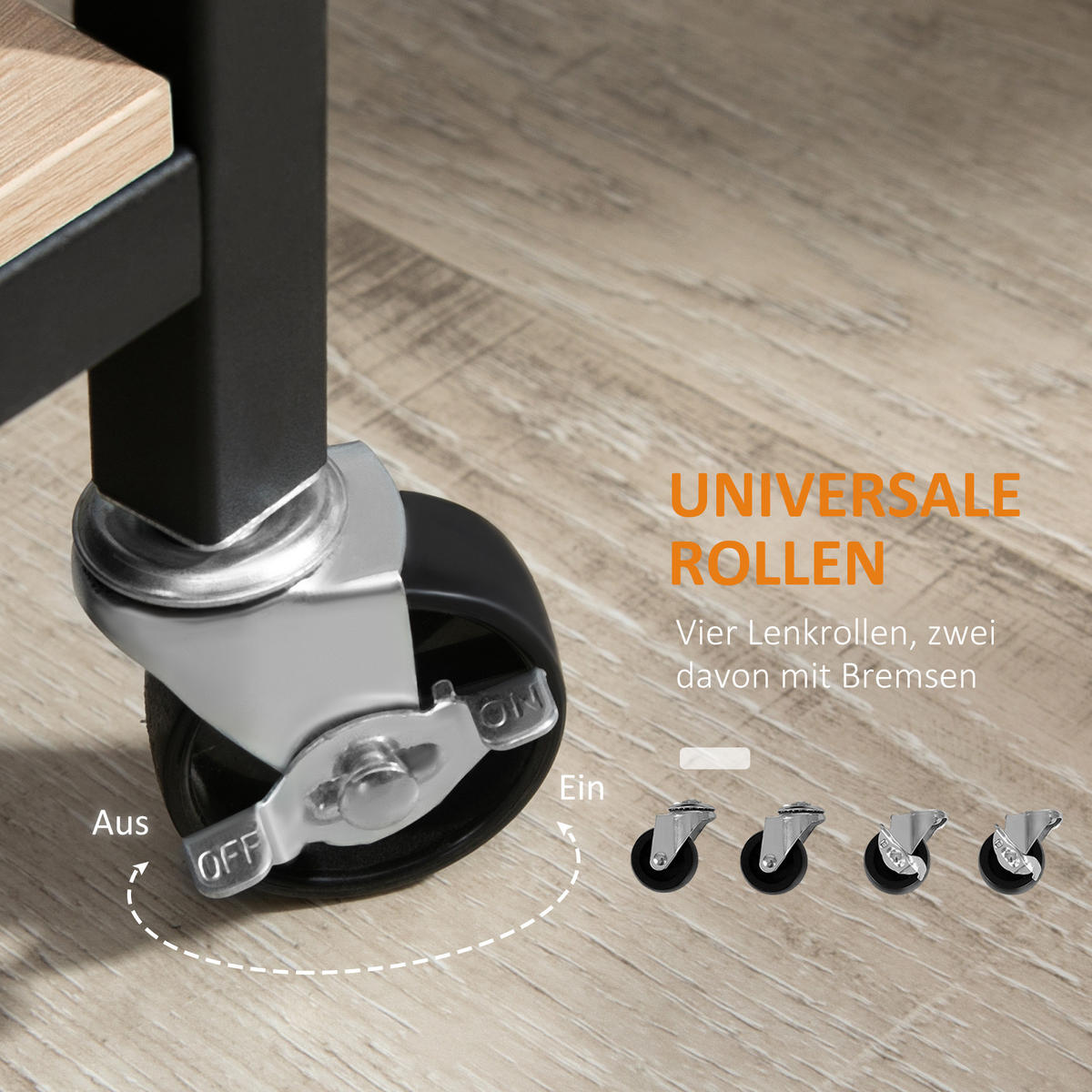 KÜCHENWAGEN, Spanplatte, Stahl, Naturholz - Naturfarben, Kunststoff (40/75/82cm) - HOMCOM