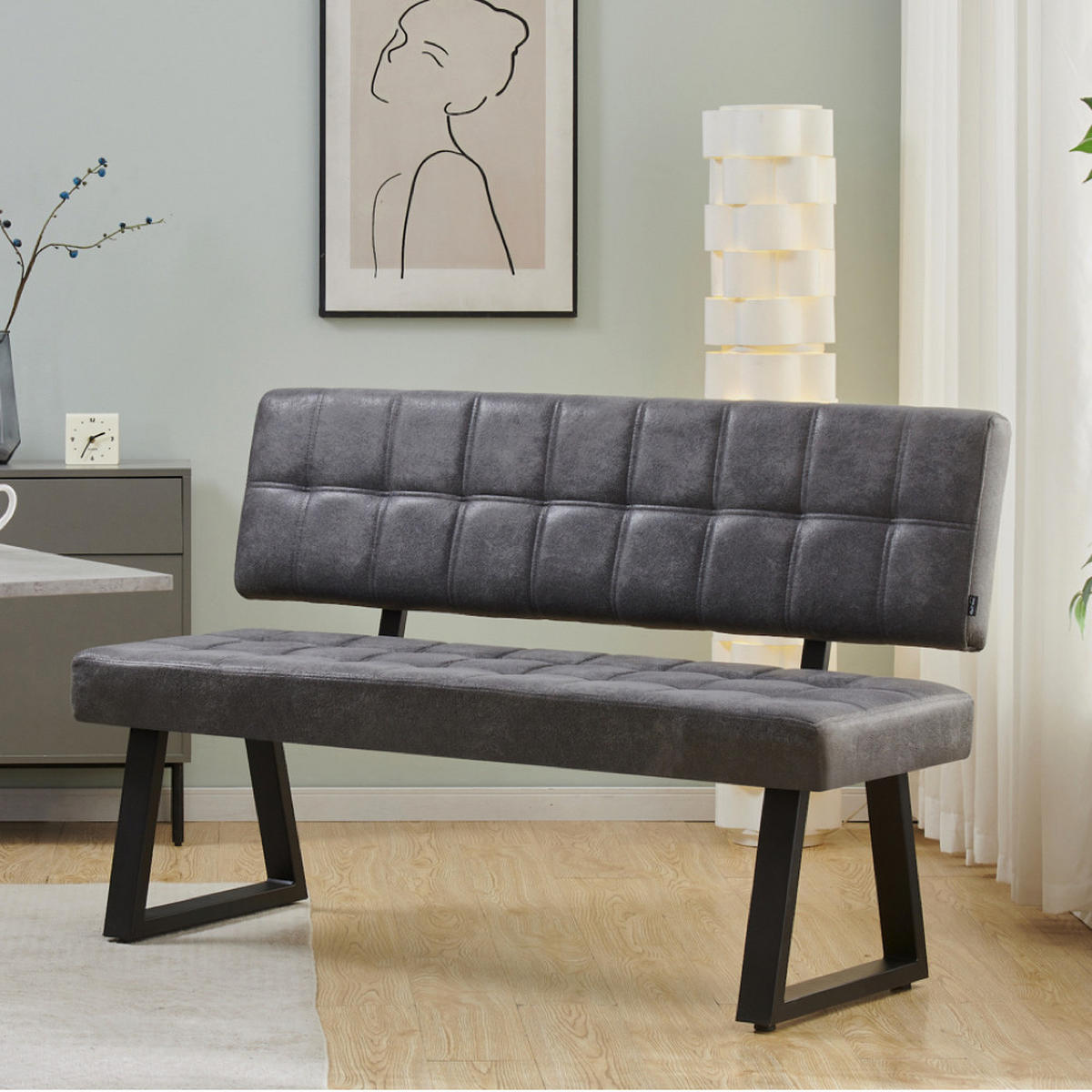 SITZBANK SIGFRID - Anthrazit, Textil/Metall (140/88/58cm) - B&D Home