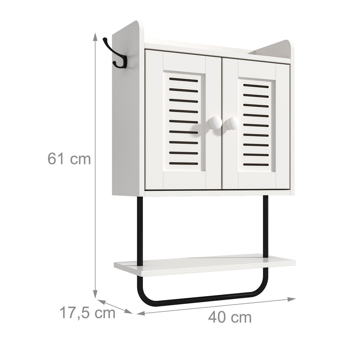 ZÁVĚSNÝ skříň - bílá, kov/kompozitní dřevo (40/61/17.5cm) - Relaxdays