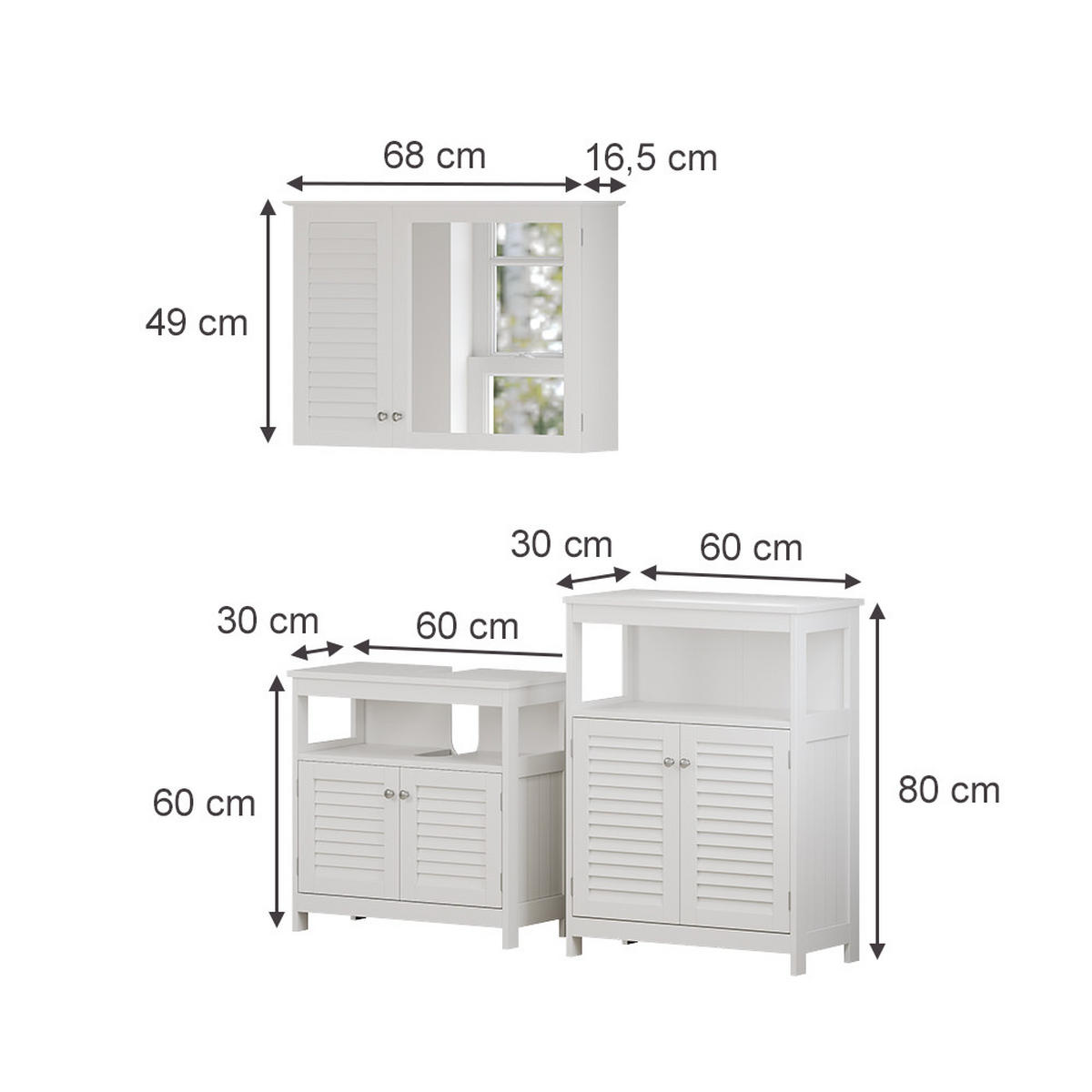 BADMÖBEL-SET Riad Weiß 3 Teile, Option 3 - Weiß, Holzwerkstoff (60/60/30cm) - Vicco