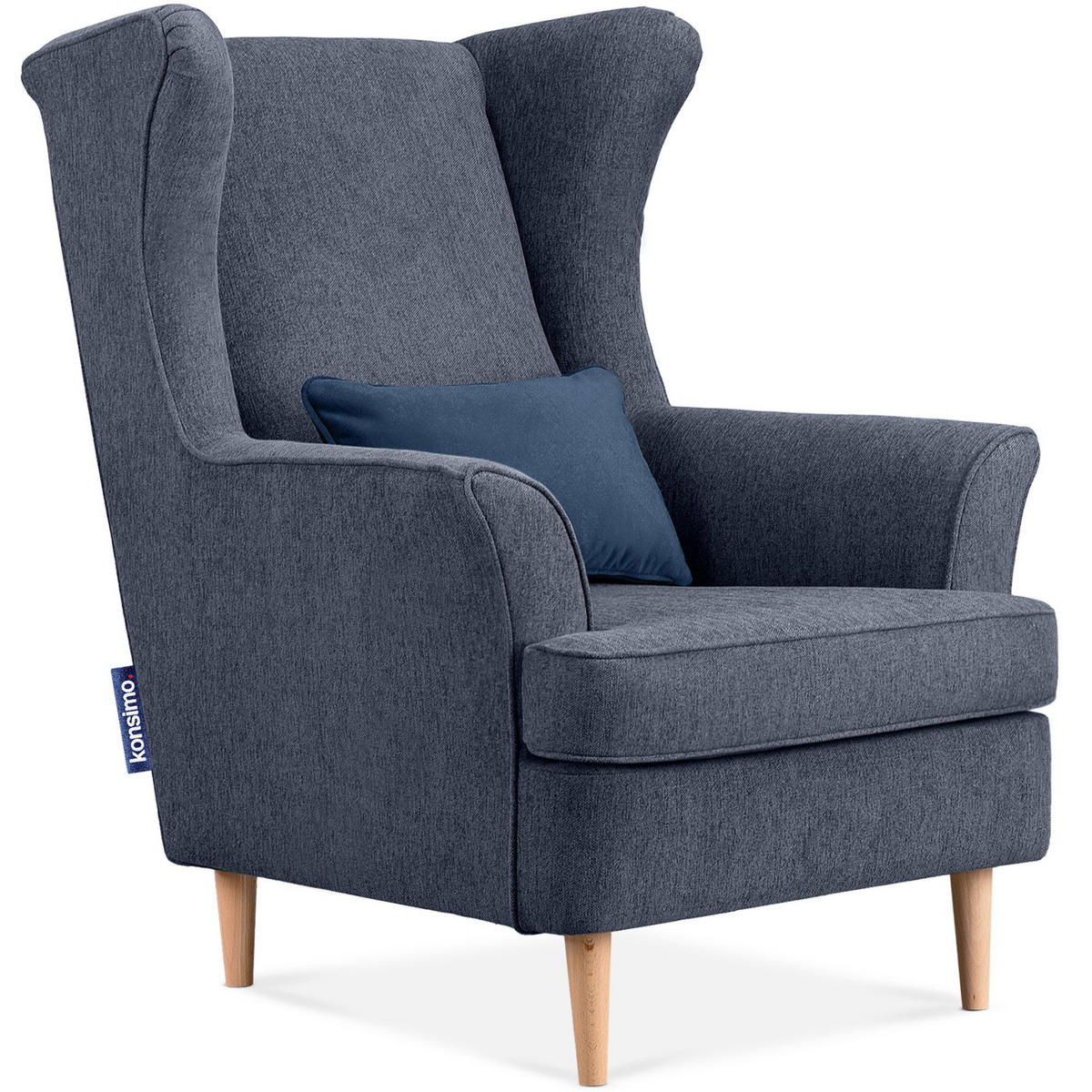 OHRENSESSEL STRALIS inklusive dekorativem Kissen, grau - Blaugrau, Textil (82/108/80cm) - KONSIMO®