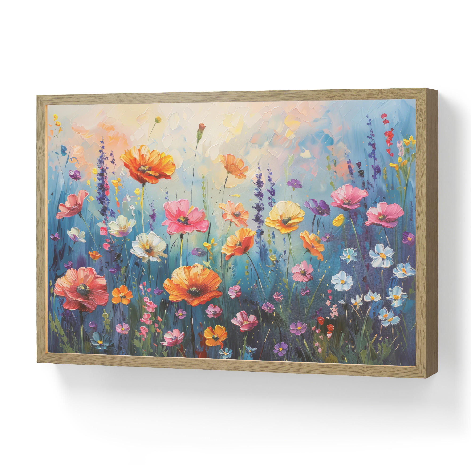 NÁSTĚNNÁ LAMPA S AKUMULÁTOREM Květiny - Příroda - Akvarel - Umění 60x40 cm - různobarevná, kompozitní dřevo (60/40/8cm) - OnlyWow