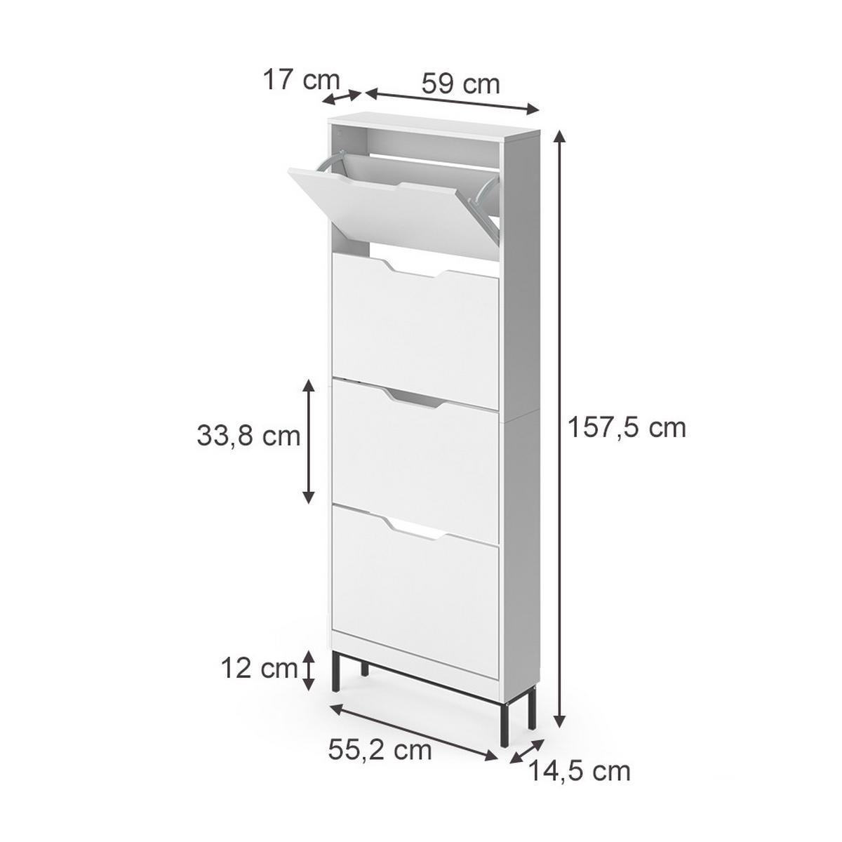 SCHUHKIPPER Luca, Weiß/Schwarz, 59 x 157.5 cm mit 4 Kippfächern - Schwarz/Weiß, Holzwerkstoff (59/157.5/17cm) - Vicco