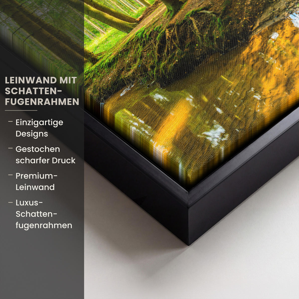 LEINWAND Bilder mit Rahmen - Wald - Landschaft - Wasser - Bäume - Sonne - Grün - Natur - 30x20 - Grün, Textil (30/20cm) - MuchoWow