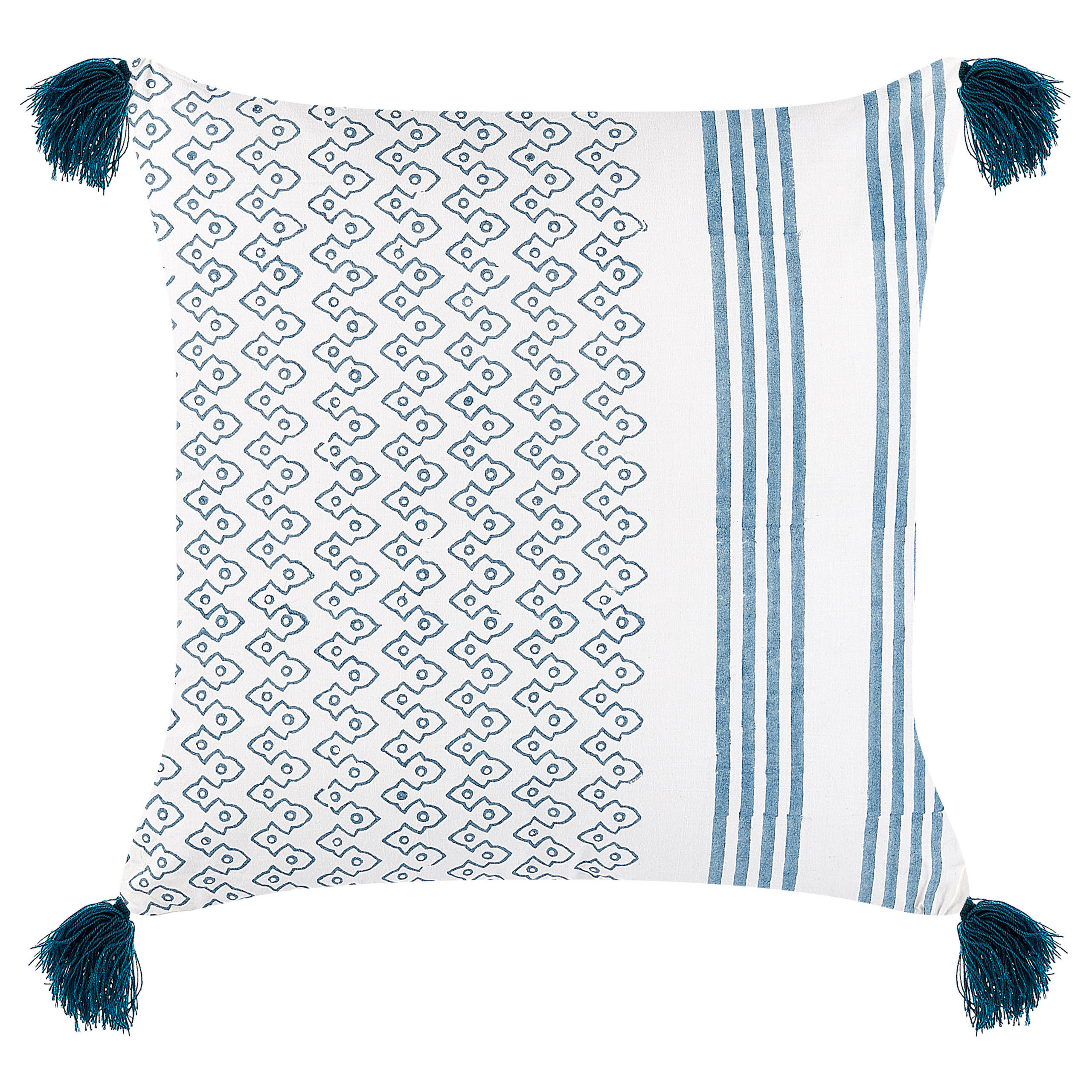 DEKOKISSEN Dunkelblau 45/45 cm Tilia - Weiß/Dunkelblau, Naturmaterialen/Textil (45/45cm) - Beliani