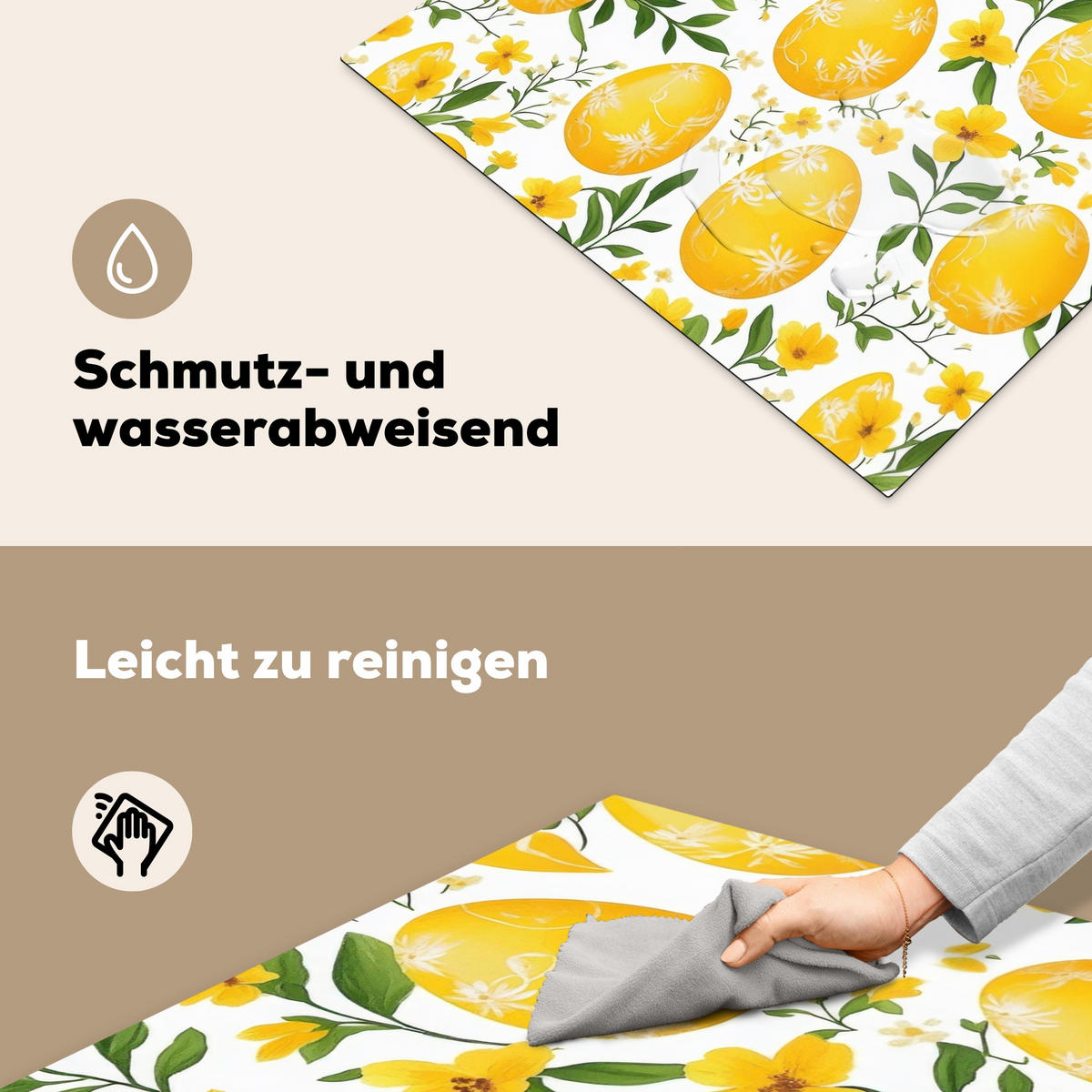 HERDABDECKPLATTE Blumen - Ostereier - Gelb Induktionsmatte 77x59 cm - Gelb, Kunststoff (77/59/0.2cm) - MuchoWow