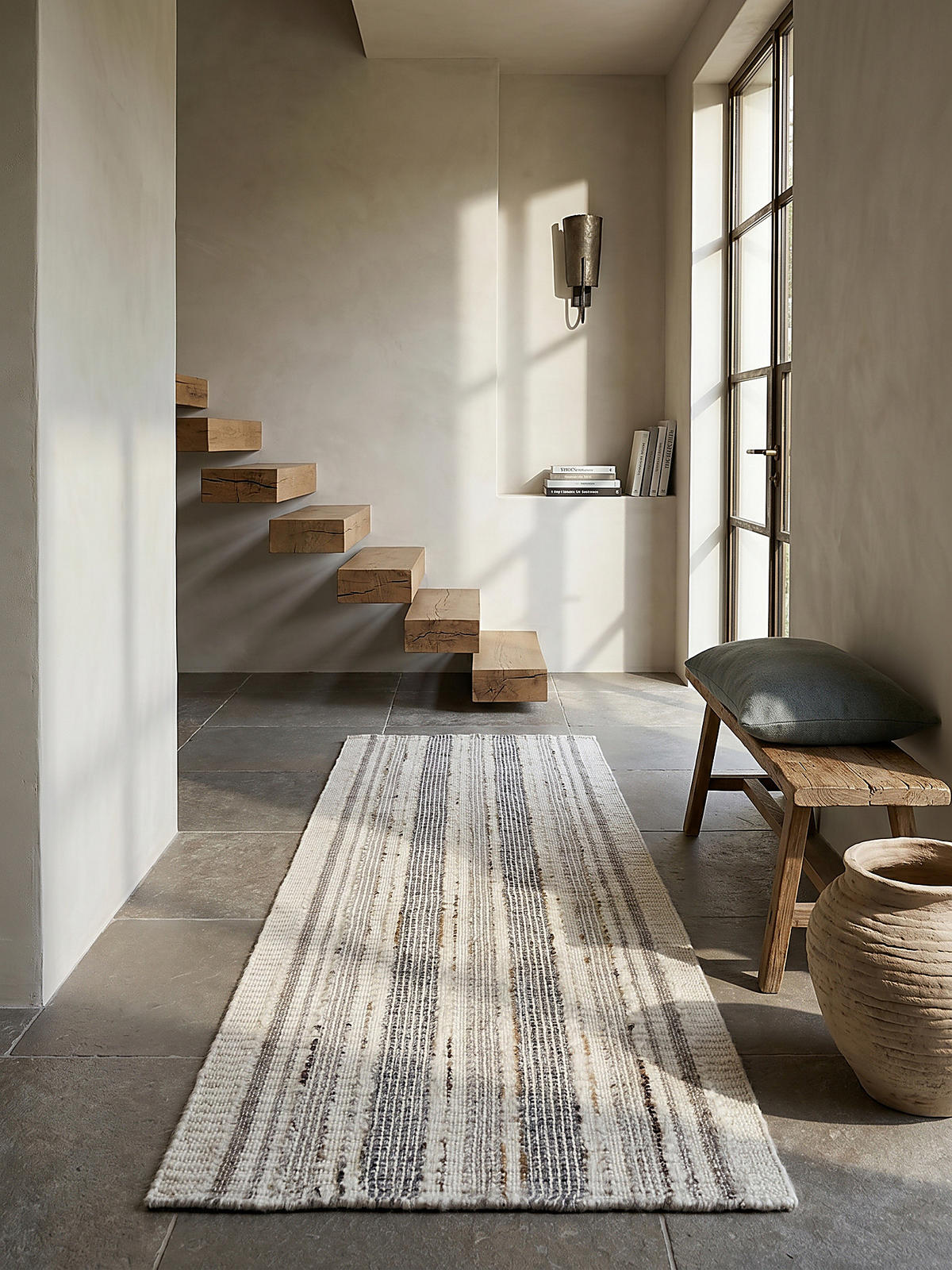 TEPPICH aus Wolle handgewebt HYTHE in Natur, gestreift, 80 x 300 cm - Beige, Textil (80/300cm) - KADIMA DESIGN