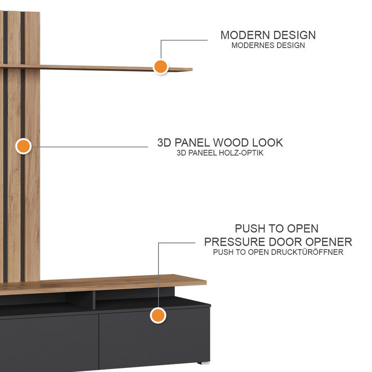 NÁSTĚNNÁ SKŘÍŇKA Harro Zlatý dub power/antracit - medově dubová/antracitová, kompozitní dřevo (139/200/45cm) - Vicco