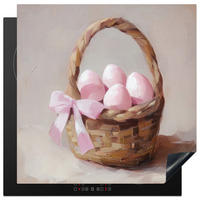 HERDABDECKPLATTE Korb - Eier - Rosa Induktionsmatte 78x78 cm - Beige, Kunststoff (78/78/0.2cm) - MuchoWow