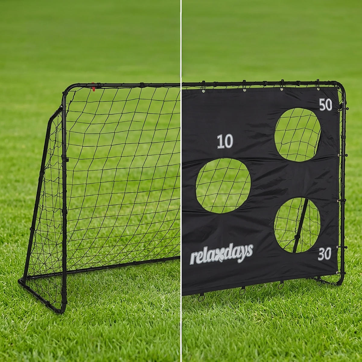 FUSSBALLTOR Schwarz mit Torwand Stahl 153x217x75 cm - Schwarz, Textil/Metall (217/75cm) - Relaxdays