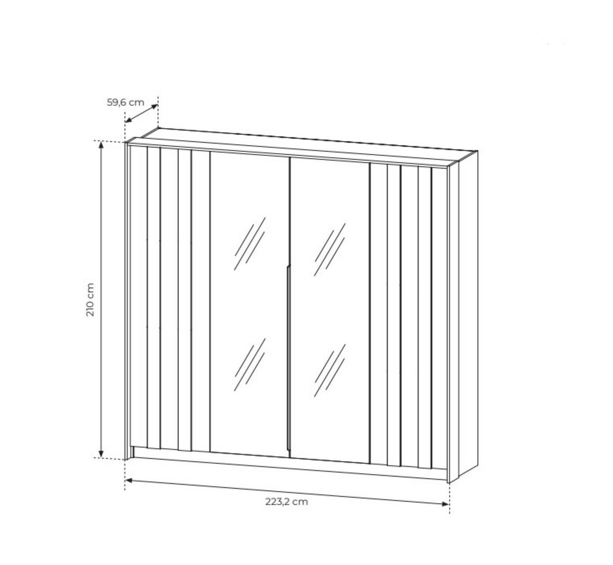 DREHTÜRENSCHRANK DAVANTI 223,2/210/59,6 cm 4-türig mit Spiegel Eichefarben - Eichefarben, Holzwerkstoff (223.2/210/59.6cm) - MASSENO