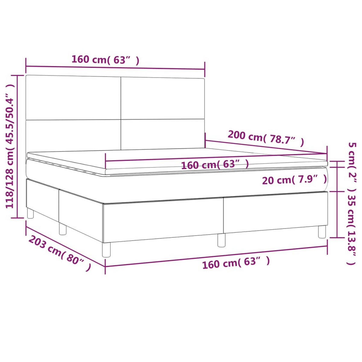 BOXSPRINGBETT Mit Matratze Dunkelgrau 160/200 Cm Samt - Weiß, Textil (160/200cm) - vidaXL