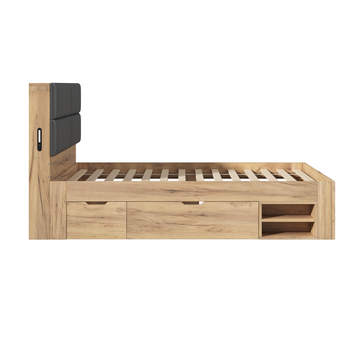 STAURAUMBETT 90/200 cm mit 2 Schubladen, DE-41824, in Naturfarbe - Naturfarben, Holzwerkstoff (90/200cm) - ComfortXL