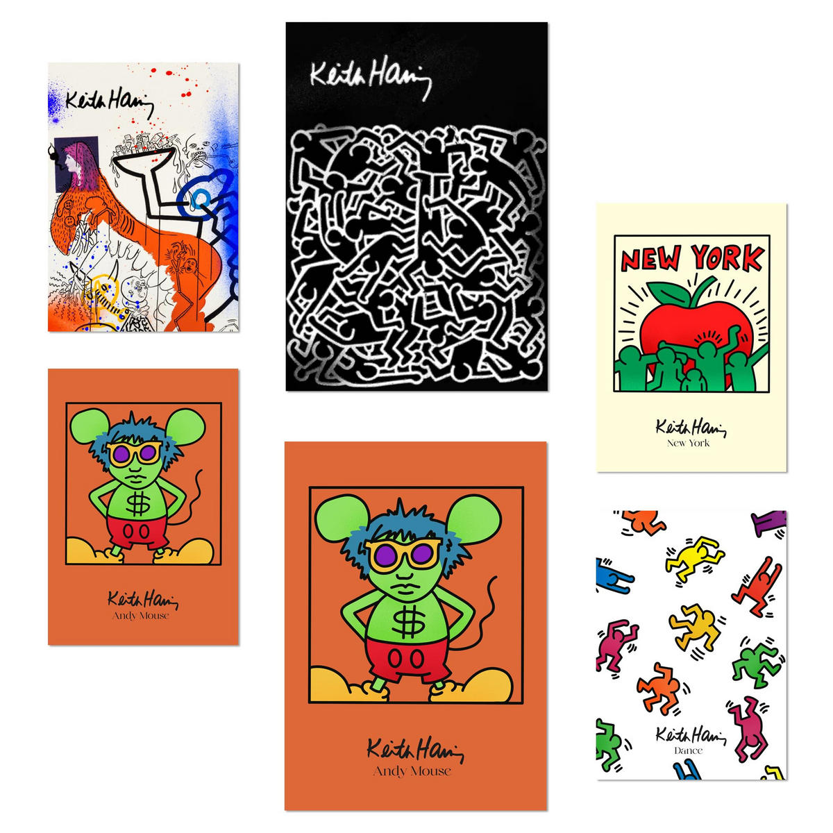 POSTER Set Mit 6 Ikonische Keith Haring Pop Art A3 & A4 Rahmenlos - Klar, Papier (29/3cm) - Nacnic