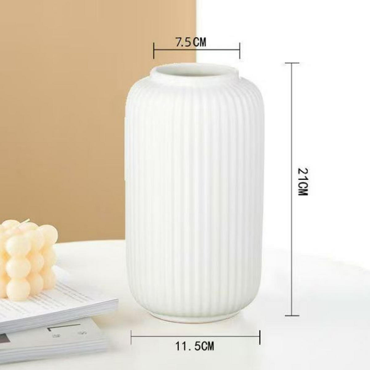 VASE 21 x 12 cm Keramik - Weiß, Keramik (20cm) - LIBRATON