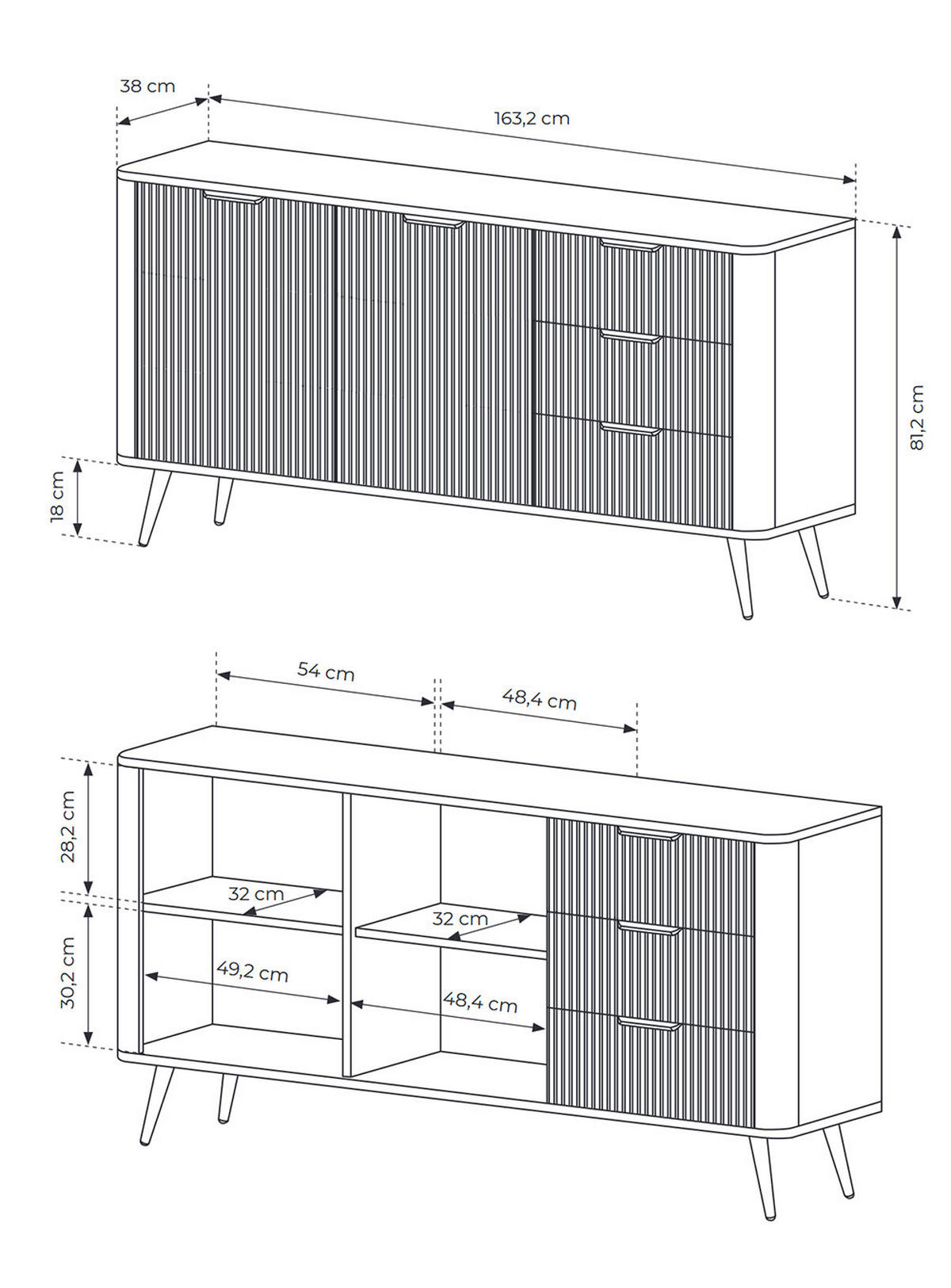 SIDEBOARD Lante schwarz 163 / 38 / 81cm - Schwarz, Holz/Holzwerkstoff (163/81/38cm) - Feldmann-Wohnen