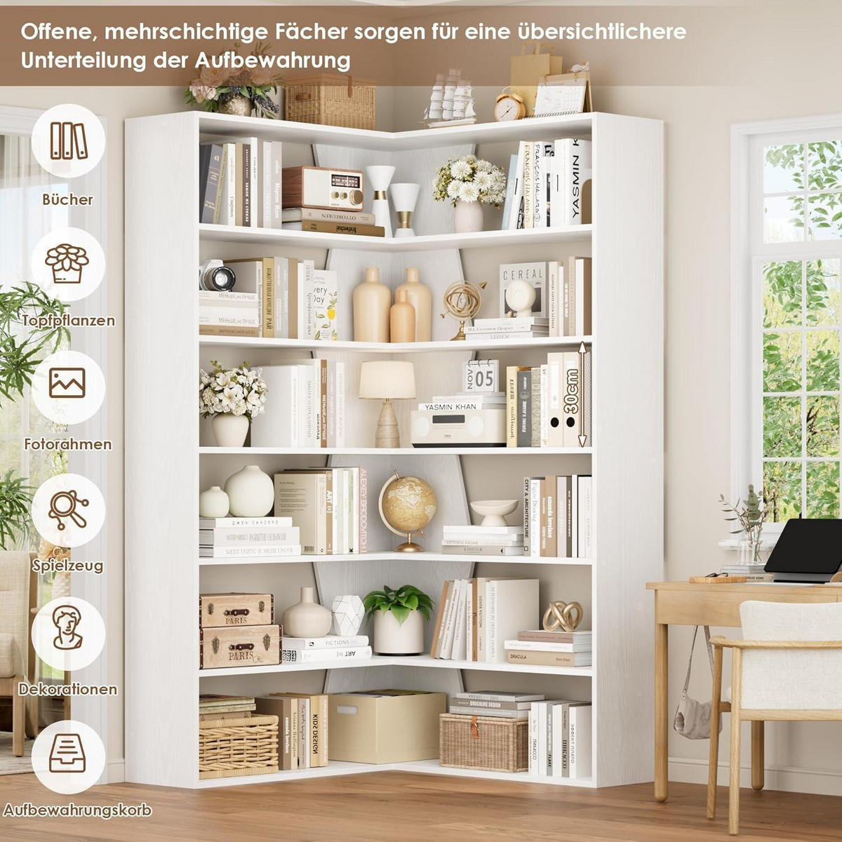 ECKREGAL 190 cm weiß 6 Ebenen - Weiß, Holzwerkstoff (90/190.5/90cm)