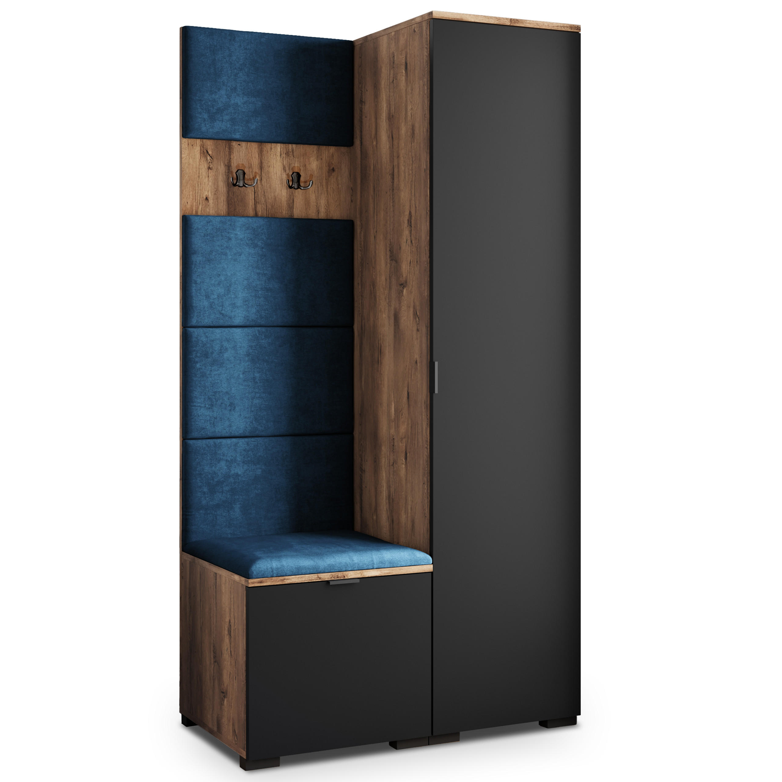 Masseno Garderobenschrank Eiche, Schwarz, Blau 95x181x51 cm