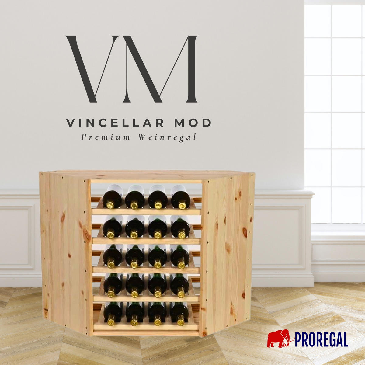 WEINREGAL Vincellar Mod 60x30x30 cm Eckmodul Für 18 Flaschen Massives Kiefernholz Natur - Naturfarben, Holz (30/60/30cm) - PROREGAL