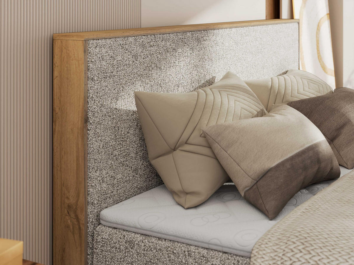 BOXBETT WOOD CLASSIC KING 160/200 - Beige Strukture - H4 - Beige, Textil (160/200cm) - MKS