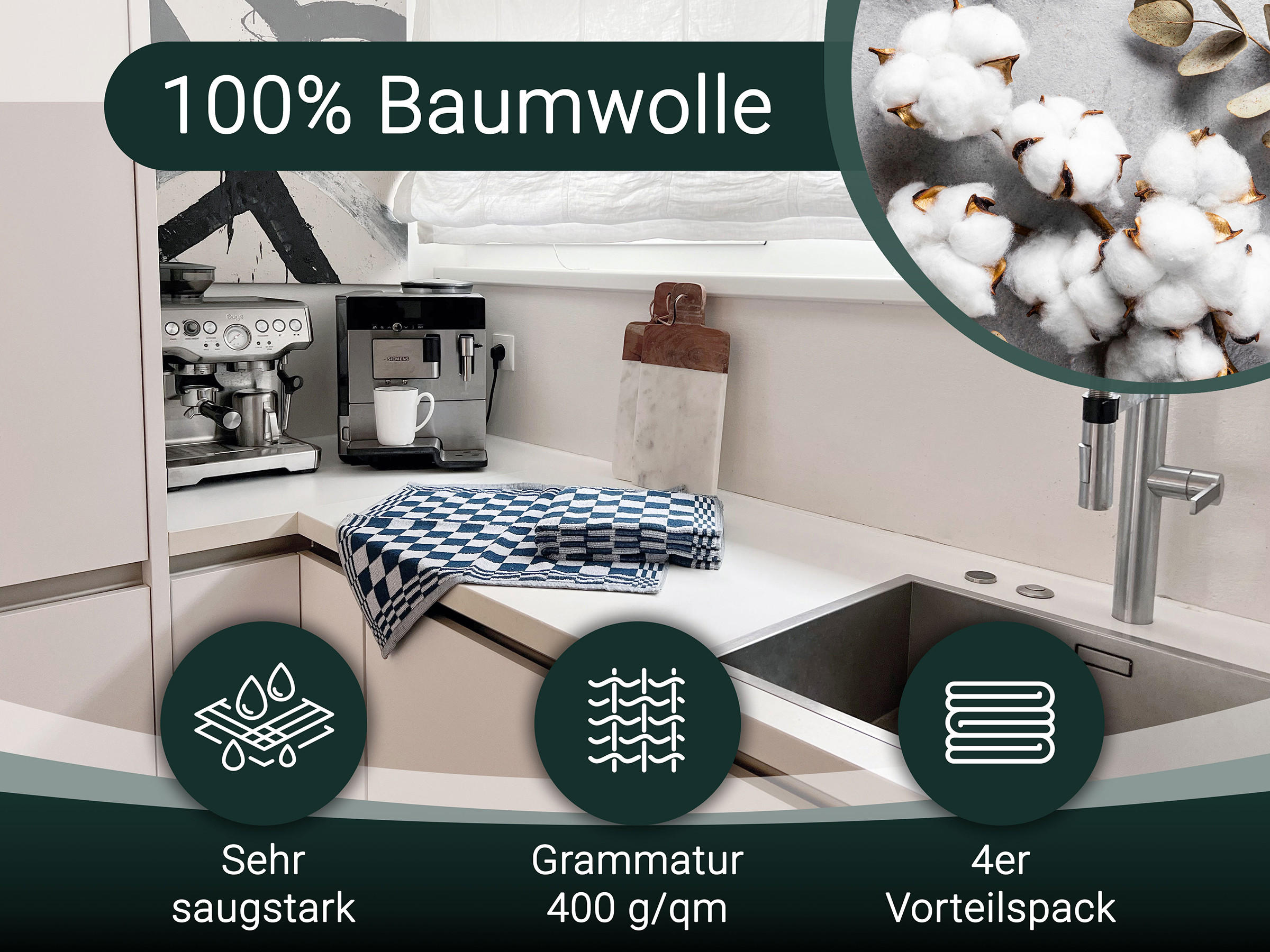 GESCHIRRTÜCHER, 4er-Set, 50x50 cm, 100% Baumwolle, Blau - Blau, Textil (50/50cm) - Zollner