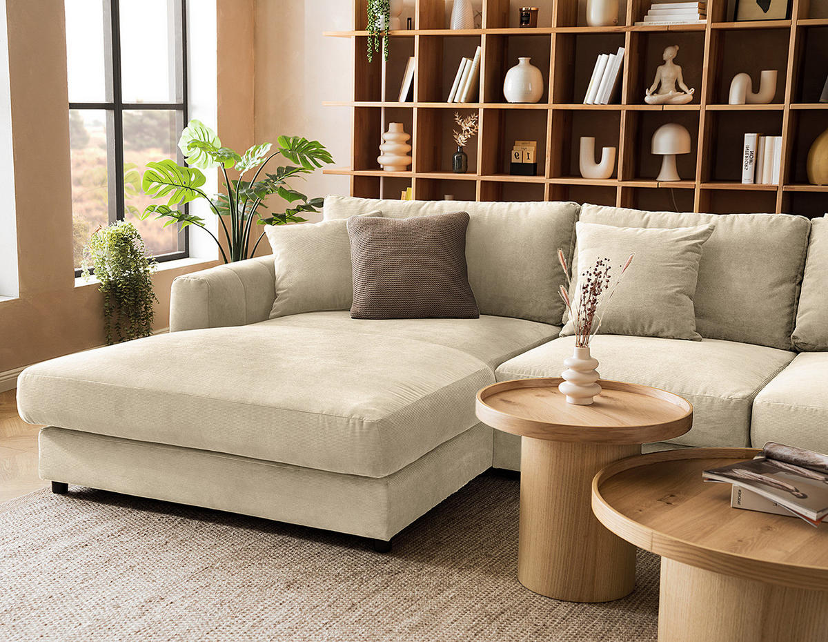 ECKSOFA mit Longchair - Beige/Schwarz, Kunststoff/Textil (286/183cm) - home24